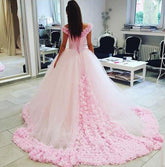 Gorgeous Pink Tulle Off shoulder Ball Gown Wedding Dresses, Quinceanera Dresses